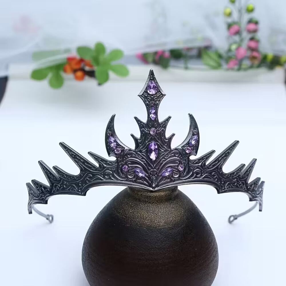 Purple Gothic Crown Tiara Dark Fantasy Queen Headpiece Cosplay Hair Accessory